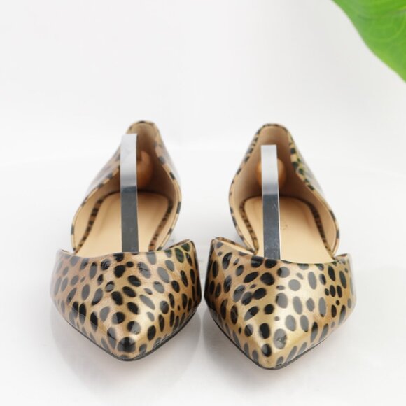 Talbots Womens D'Orsay Flat Size 9 Tan Brown Patent Leopard Slip On Pointed Shoe - Picture 2 of 12